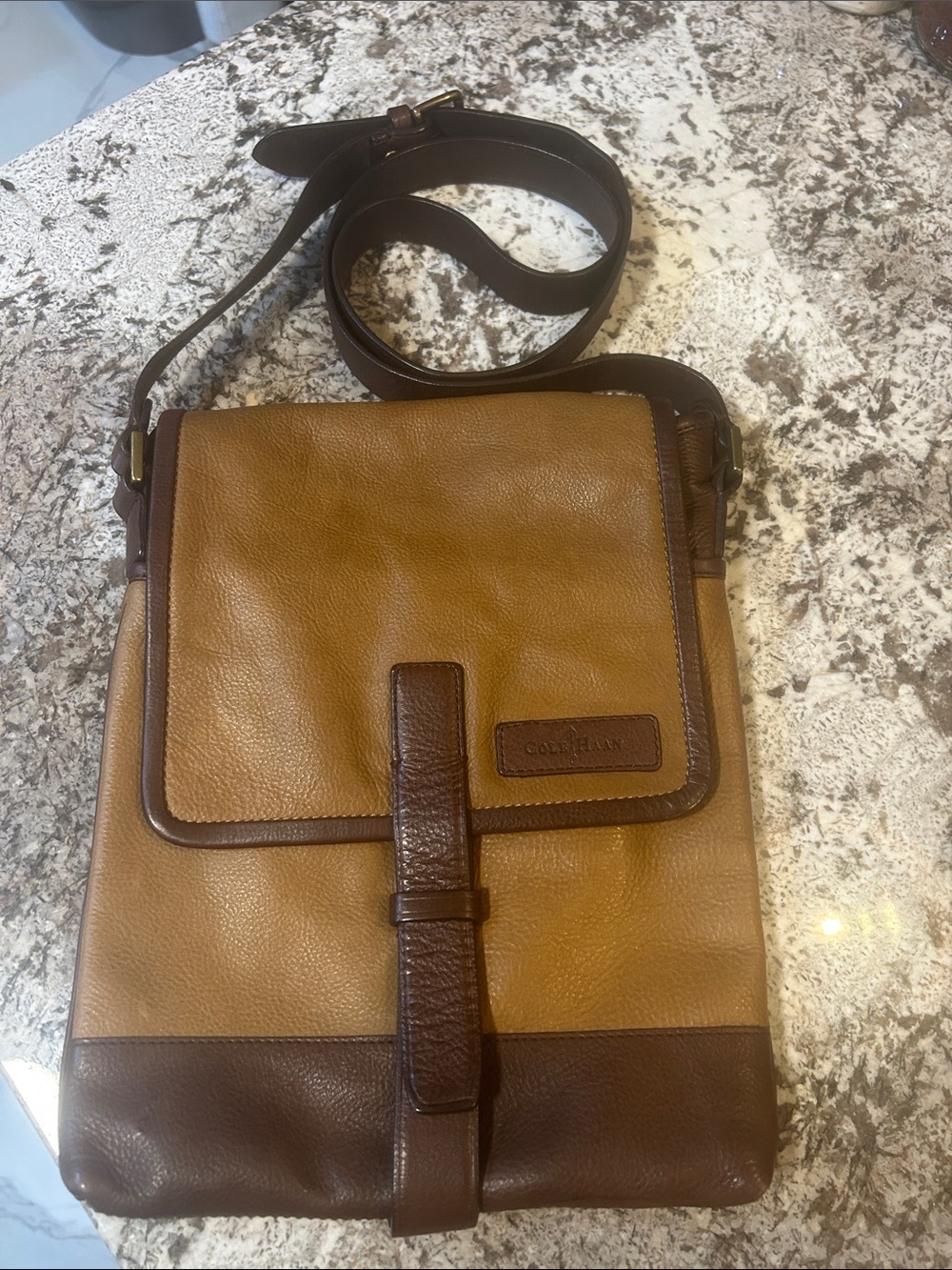 Cole Haan Tan and Dark Brown Leather Crossbody Messenger